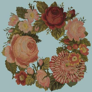 Wreath of Roses Needlepoint Kit Kits Elizabeth Bradley Design Pale Blue 
