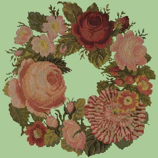 Wreath of Roses Needlepoint Kit Kits Elizabeth Bradley Design Pale Green 
