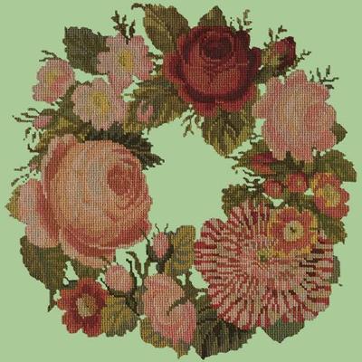 Wreath of Roses Needlepoint Kit Kits Elizabeth Bradley Design Pale Green 
