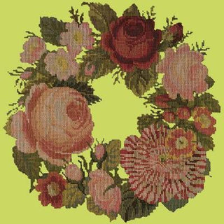 Wreath of Roses Needlepoint Kit Kits Elizabeth Bradley Design Pale Lime 
