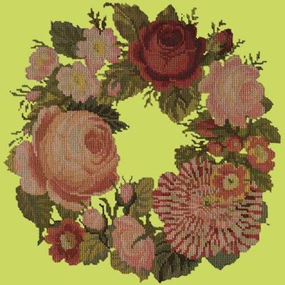 Wreath of Roses Needlepoint Kit Kits Elizabeth Bradley Design Pale Lime 
