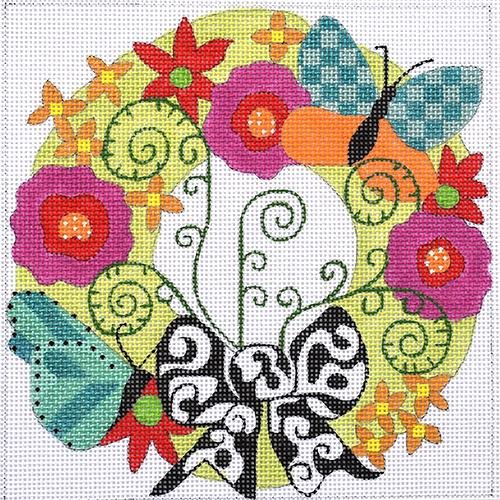 Wreath with Butterflies Painted Canvas Melissa Prince Designs  - 1