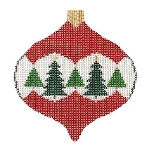 Xmas Ball with Trees Ornament Painted Canvas Doolittle Stitchery  - 1
