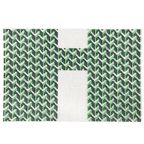 Y Pattern Clutch - Green & White Front Painted Canvas Anne Fisher Needlepoint LLC 