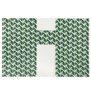 Y Pattern Clutch   Green & White Front Painted Canvas Anne Fisher Needlepoint LLC 
