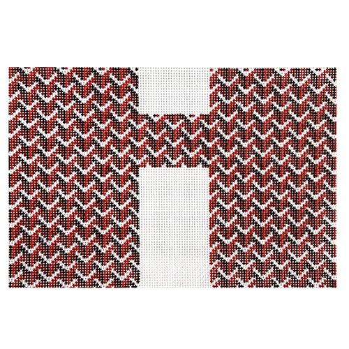 Y Pattern Clutch-Red Front Painted Canvas Anne Fisher Needlepoint LLC 