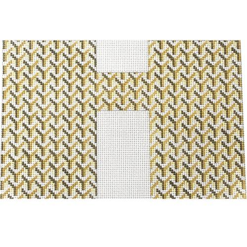Y Pattern Clutch   Tan Painted Canvas Anne Fisher Needlepoint LLC  - 1