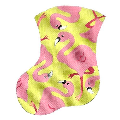 Yard Art (Pink Flamingos) Mini Stocking Painted Canvas The Meredith Collection  - 1