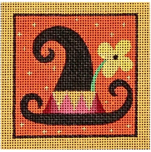 Yellow and Orange Witch Hat Square Painted Canvas Melissa Shirley Designs 