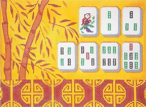 Yellow Bamboo Mah Jongg Painted Canvas Alice Peterson Company  - 1