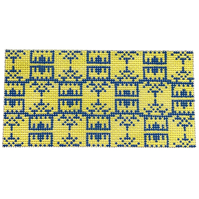 Yellow & Blue Pagoda Insert Painted Canvas Anne Fisher Needlepoint LLC  - 1