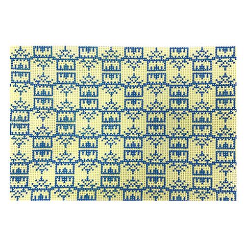 Yellow & Blue Pagoda Print Clutch Painted Canvas Anne Fisher Needlepoint LLC  - 1