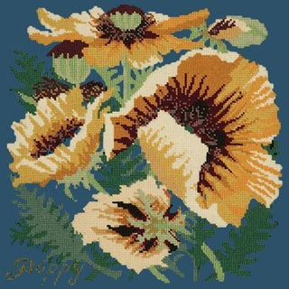 Yellow Poppy Needlepoint Kit Kits Elizabeth Bradley Design Dark Blue 
