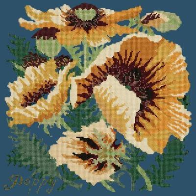 Yellow Poppy Needlepoint Kit Kits Elizabeth Bradley Design Dark Blue 
