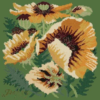Yellow Poppy Needlepoint Kit Kits Elizabeth Bradley Design Dark Green 
