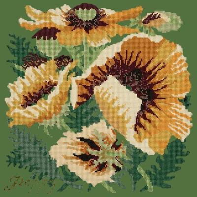 Yellow Poppy Needlepoint Kit Kits Elizabeth Bradley Design Dark Green 

