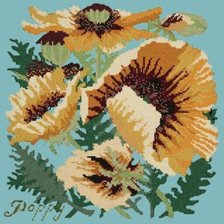 Yellow Poppy Needlepoint Kit Kits Elizabeth Bradley Design Duck Egg Blue 

