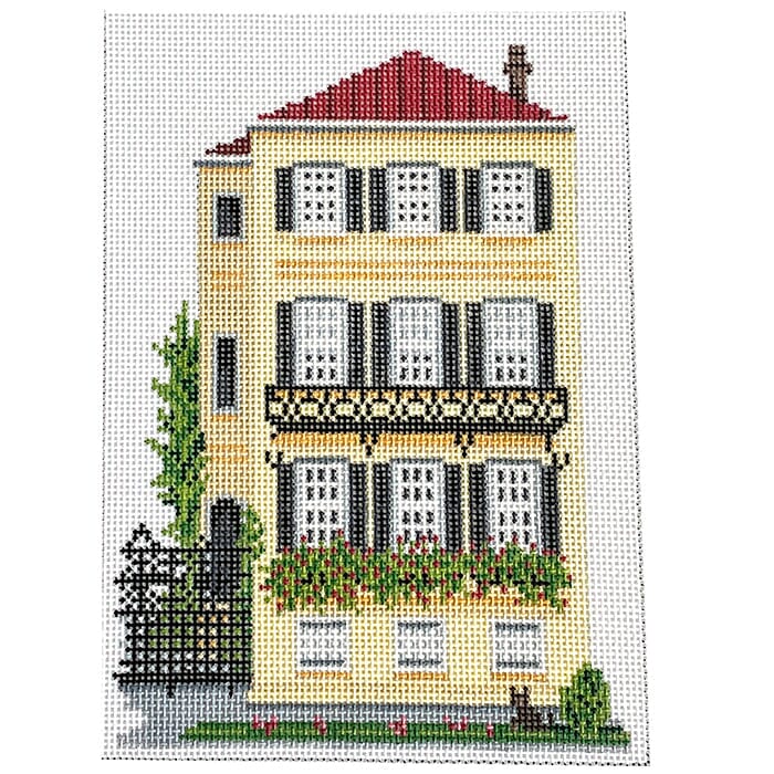 Yellow Sister House in Charleston on 13 Painted Canvas Needle Crossings  - 1