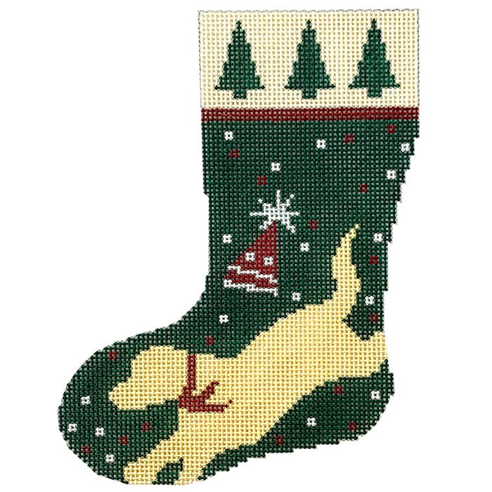 Yellow Snow Dog Mini Stocking Painted Canvas CBK Needlepoint Collections  - 1