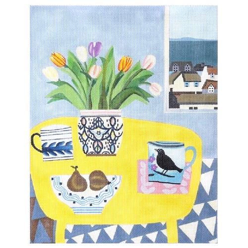 Yellow Table and Pears (C&C) Painted Canvas Melissa Shirley Designs 