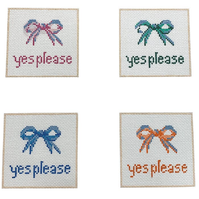 Yes Please Coasters Painted Canvas Anne Fisher Needlepoint LLC 