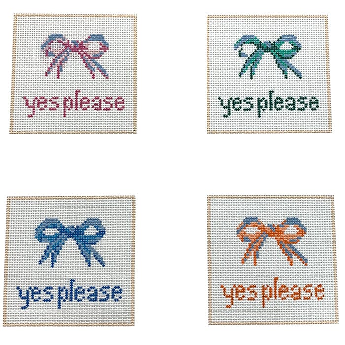 Yes Please Coasters Painted Canvas Anne Fisher Needlepoint LLC  - 1