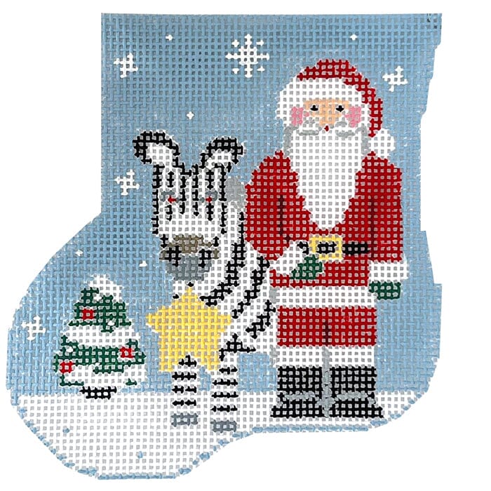 Zebra Santa Mini Sock with Zebra Insert Painted Canvas Kathy Schenkel Designs  - 1