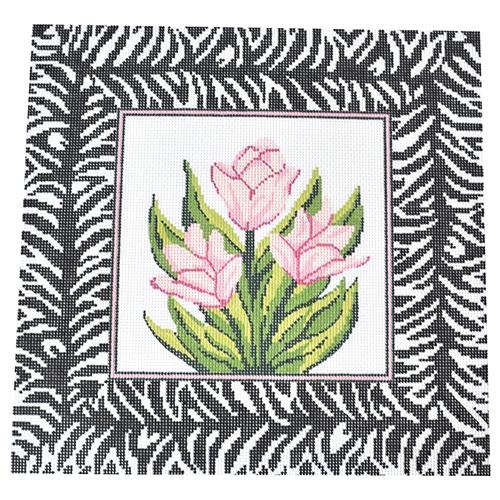Zebra Tulips Pillow Painted Canvas J. Child Designs  - 1