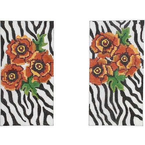 Zebra with Orange Poppies EGC Painted Canvas The Meredith Collection 
