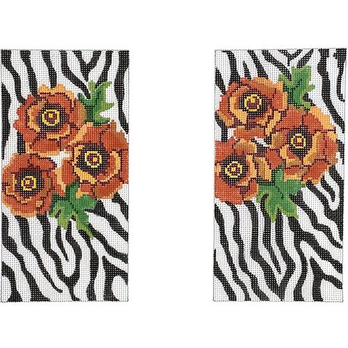 Zebra with Orange Poppies EGC Painted Canvas The Meredith Collection  - 1